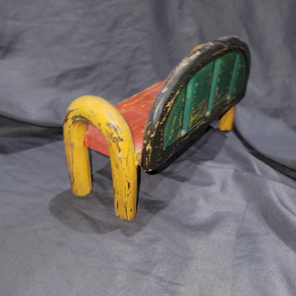 Vtg Hand Carved Folk Art Hand Painted Frog Cat Chicken Sat On A Bench Wooden - Picture 5 of 16